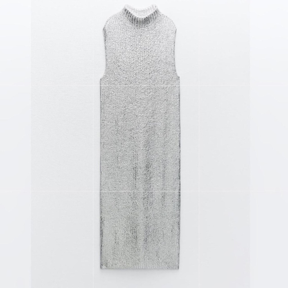 ZARA CRACKLED METALLIC KNIT DRESS